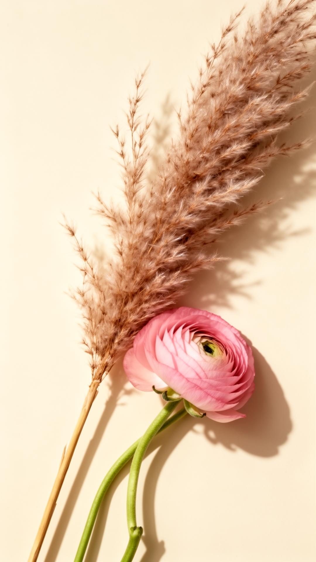 Pampas grass and ranunculus bloom